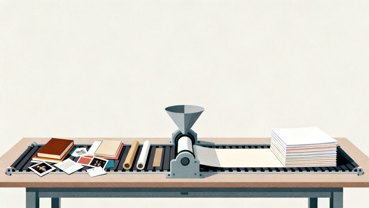 Documents flowing through a measured conversion pipeline into structured Markdown