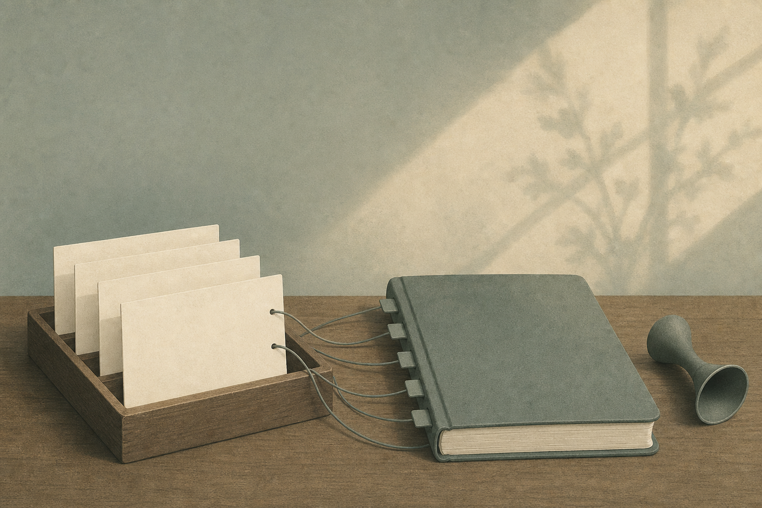 A research notebook connecting source pages, citations, and synthesized outputs