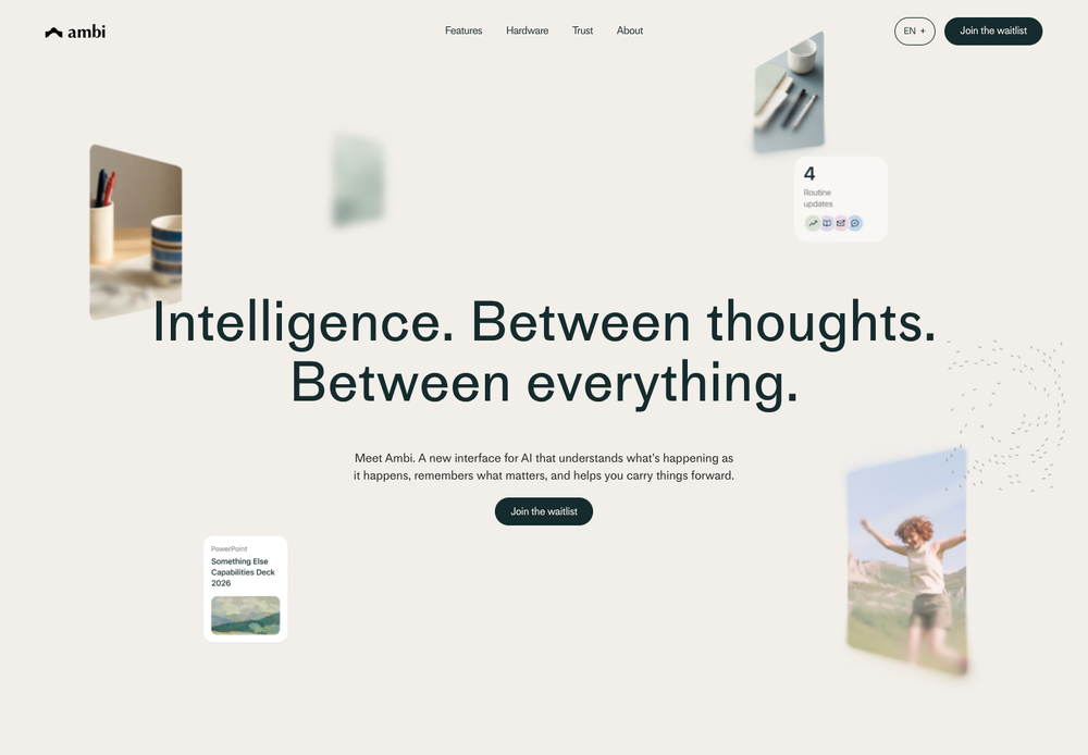 Ambi’s public homepage presenting its ambient intelligence positioning